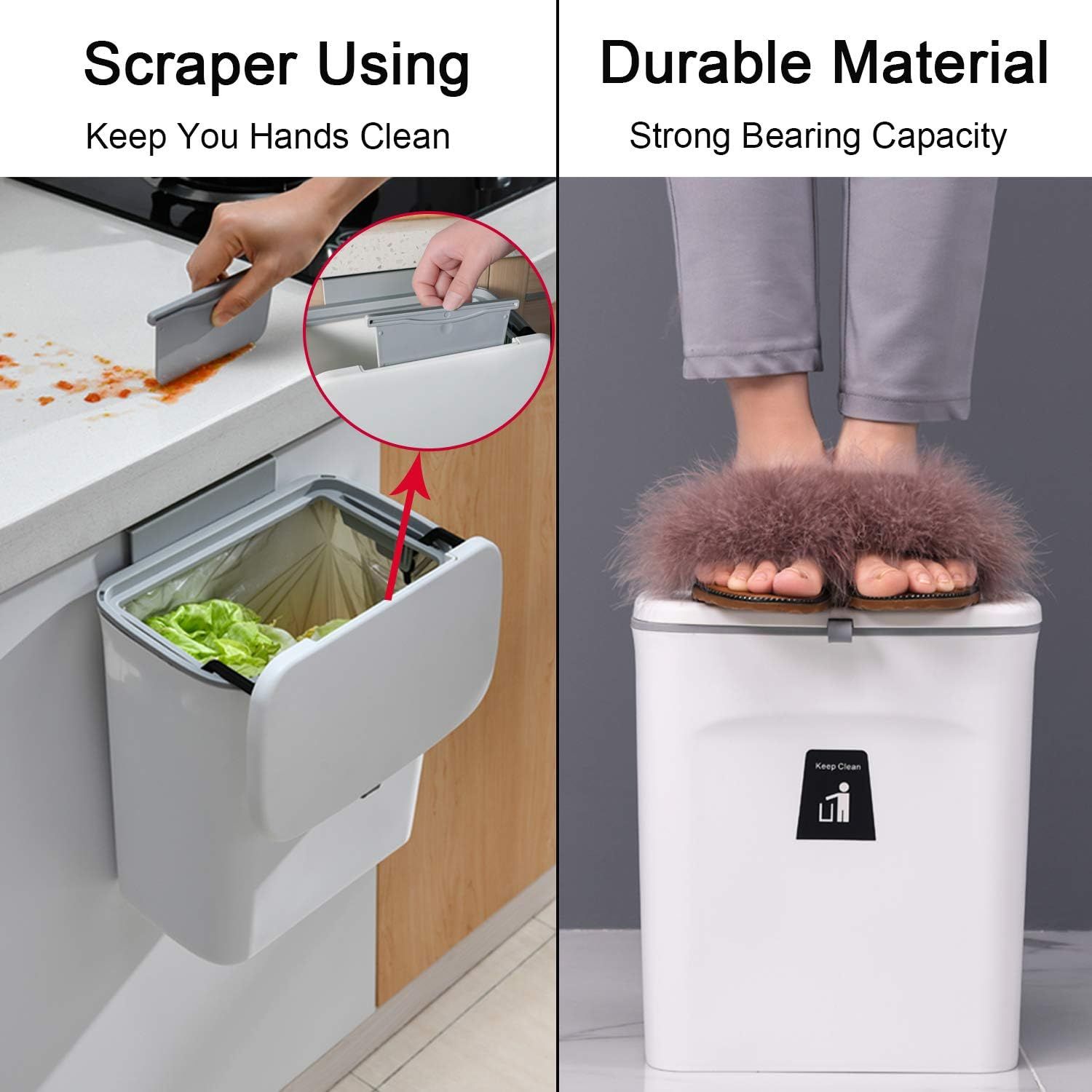 Hanging Kitchen Compost Bin with Lid for Cabinet Door or Wall view 5