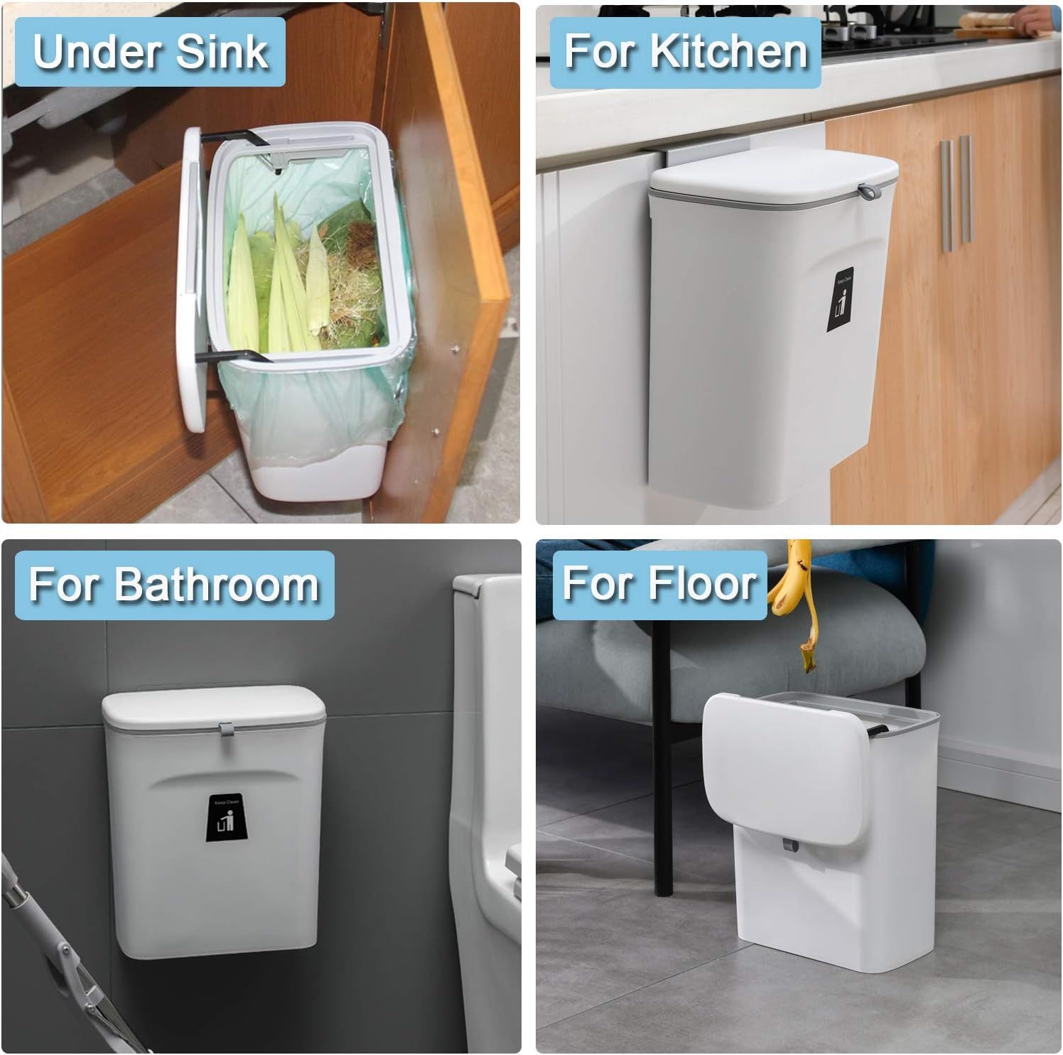 Hanging Kitchen Compost Bin with Lid for Cabinet Door or Wall view 6