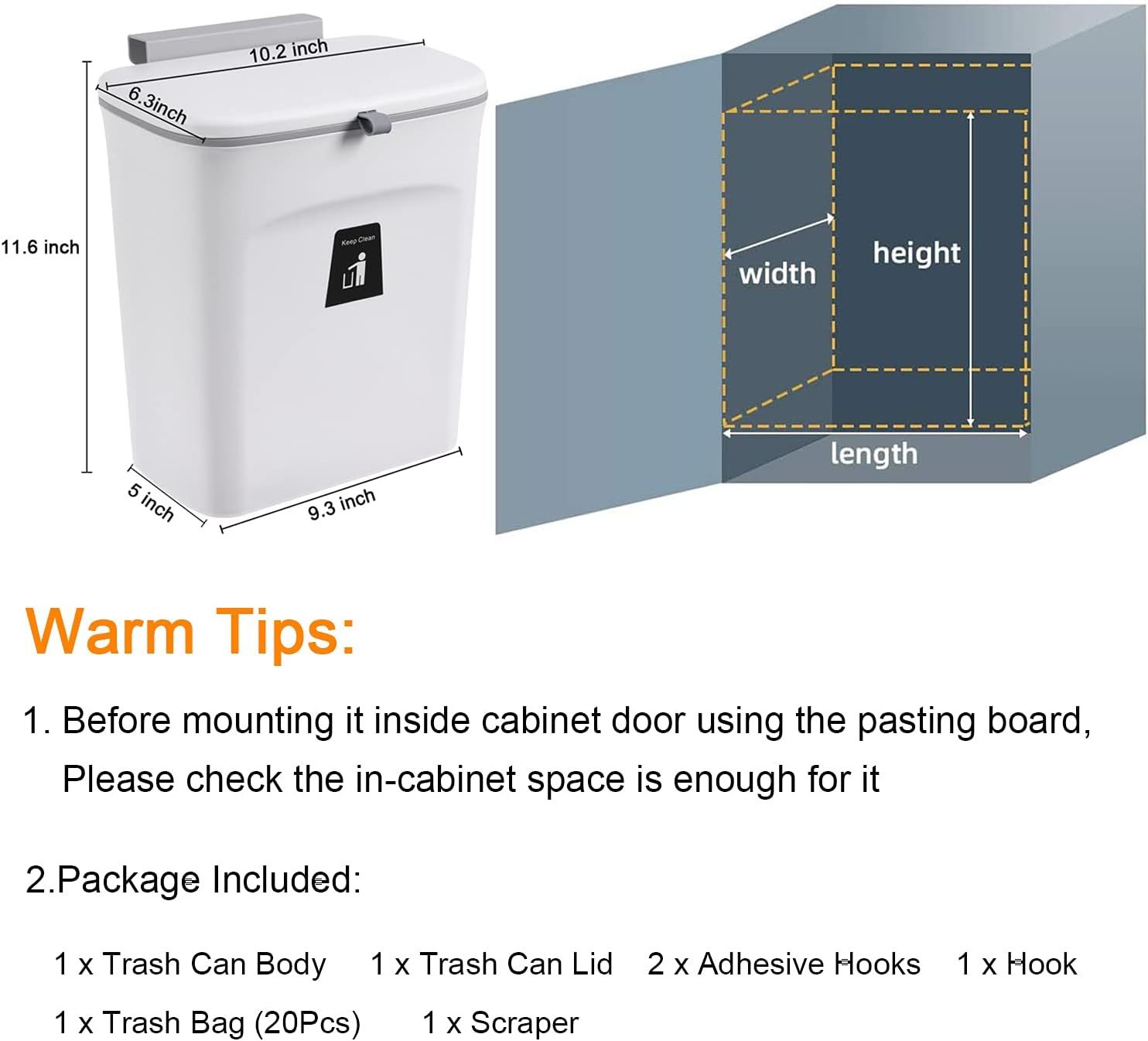 Hanging Kitchen Compost Bin with Lid for Cabinet Door or Wall view 7