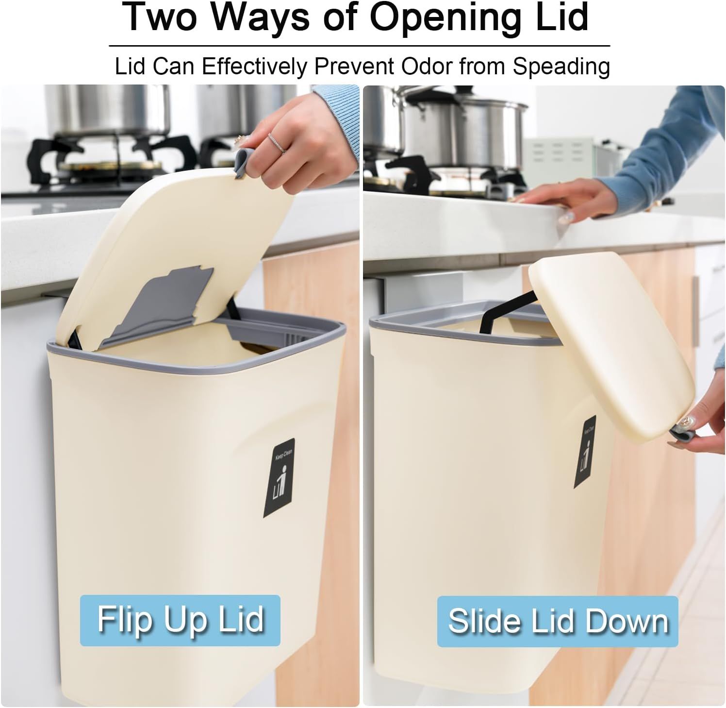 Hanging Kitchen Compost Bin with Lid for Cabinet Door or Wall view 3