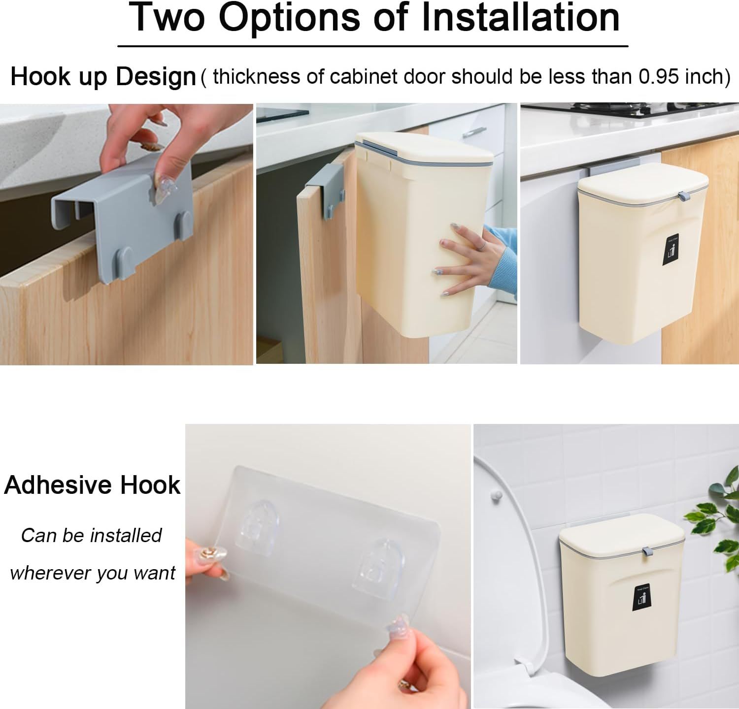 Hanging Kitchen Compost Bin with Lid for Cabinet Door or Wall view 4