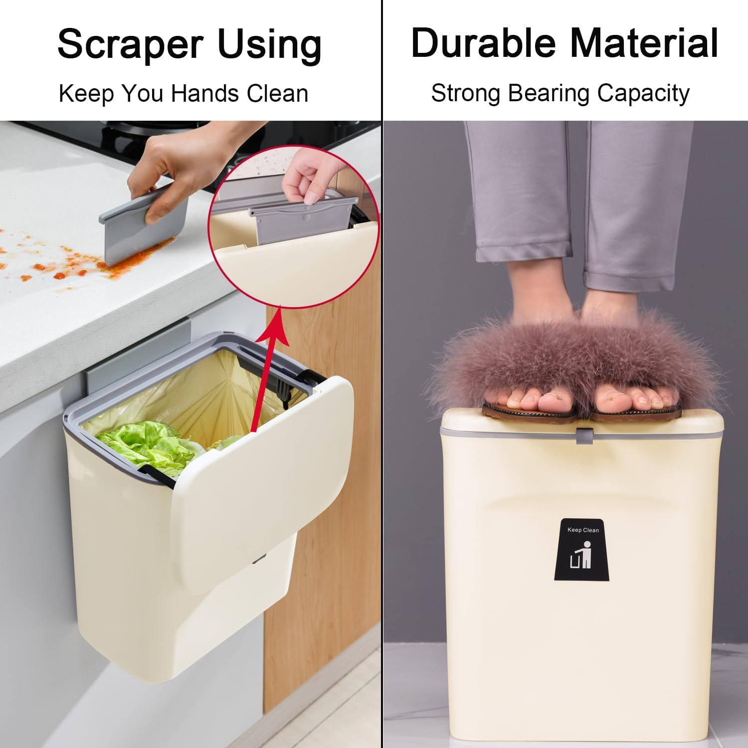Hanging Kitchen Compost Bin with Lid for Cabinet Door or Wall view 5