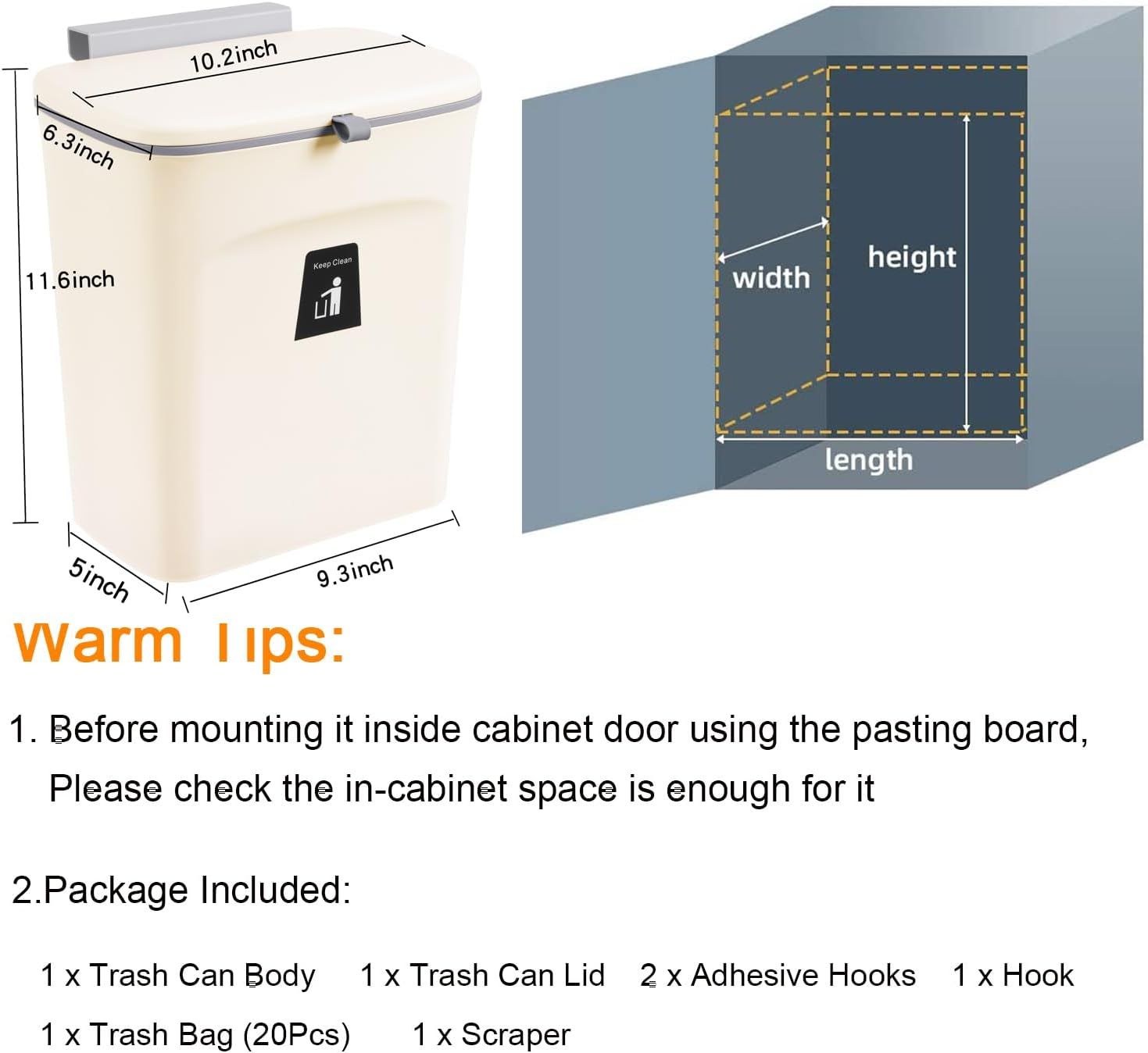 Hanging Kitchen Compost Bin with Lid for Cabinet Door or Wall view 7