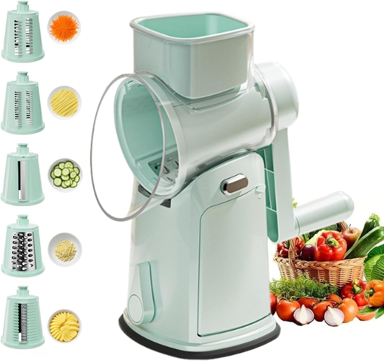 5-in-1 Hand Crank Rotary Vegetable Slicer & Grater with 10 Blades — image 1