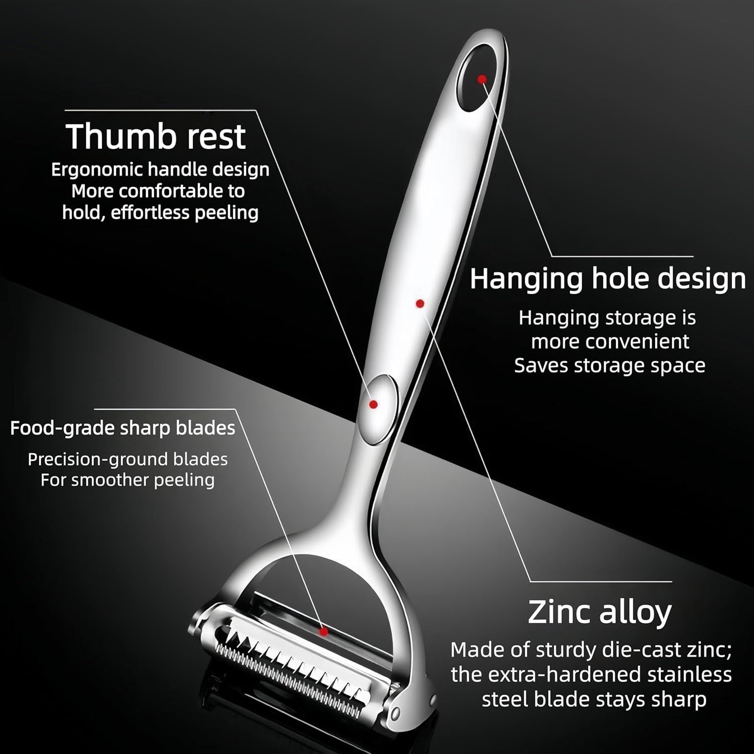 Premium Zinc Alloy Multifunctional Vegetable Peeler with Rotating Serrated Blade view 5