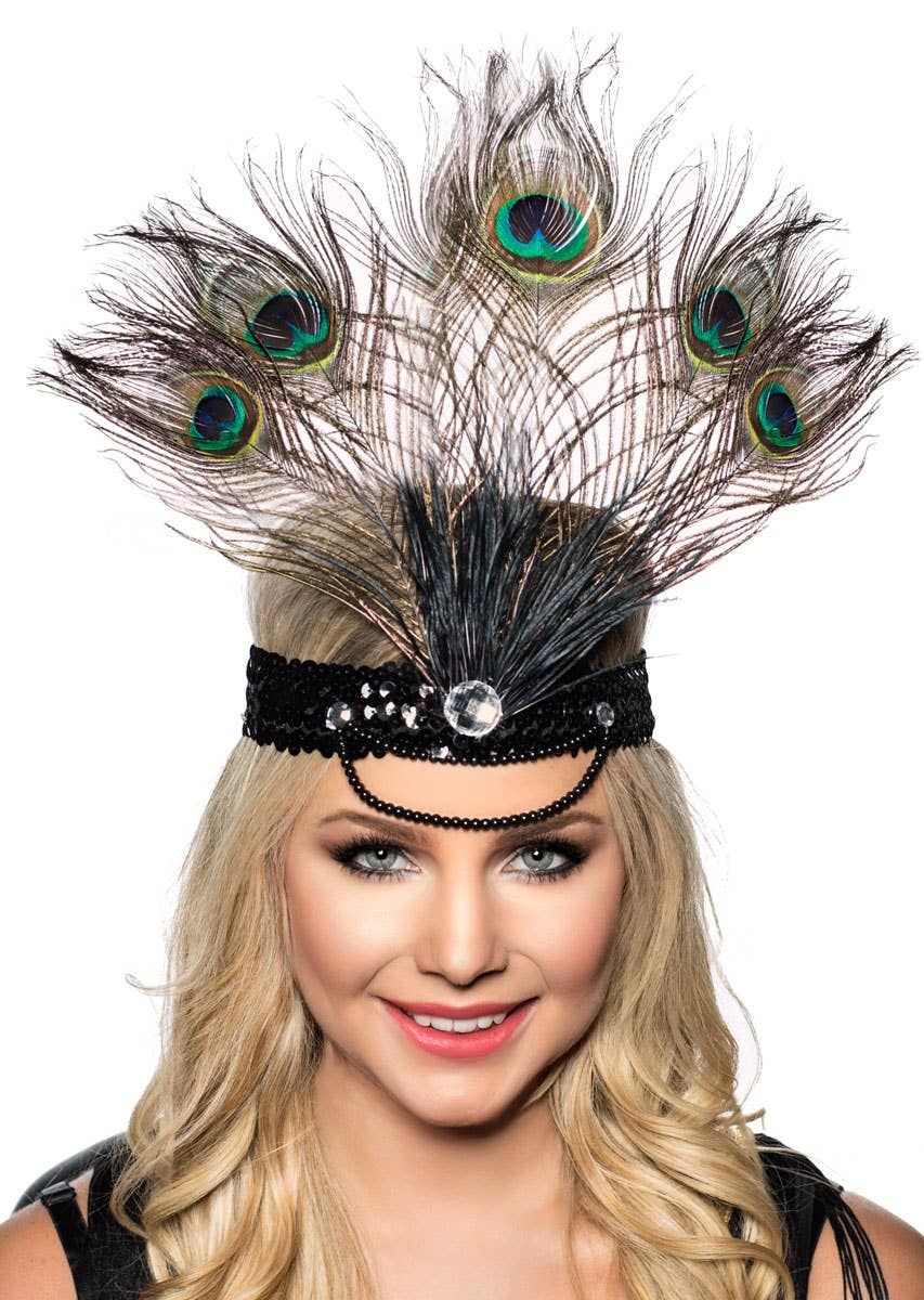 Tall Peacock Feather Showgirl Headpiece — image 1