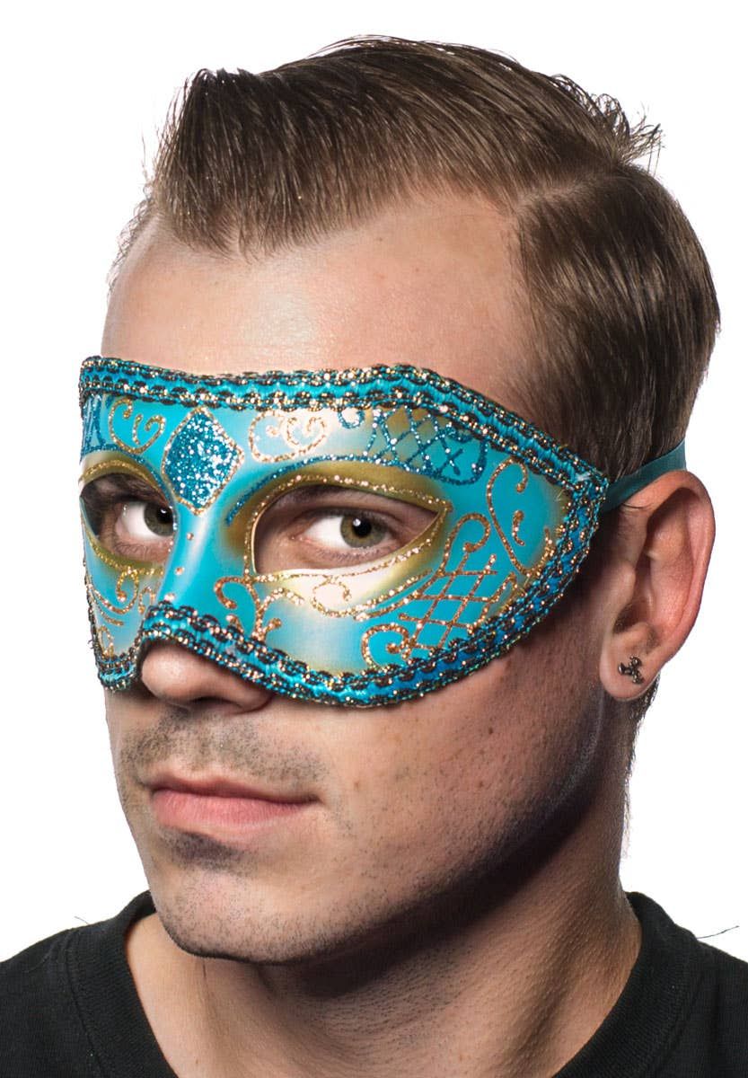 Unisex Blue Mardi Gras Mens Masquerade Mask — image 1