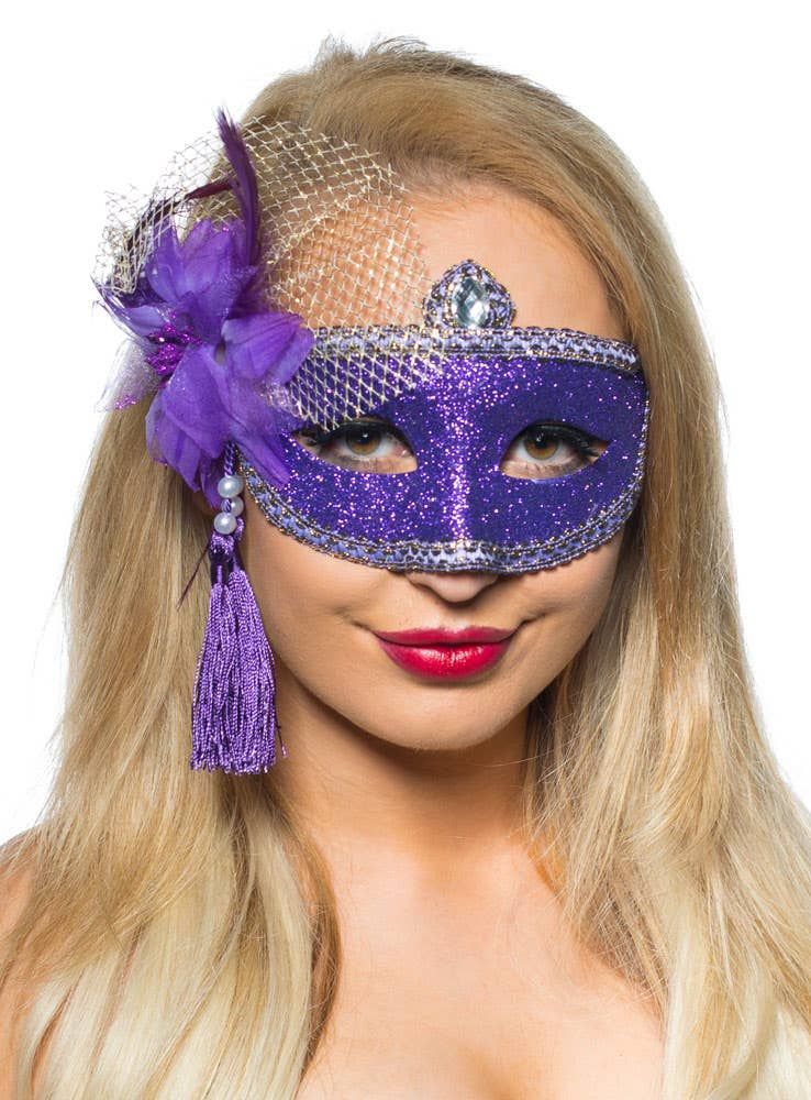Celebration Purple Glitter Masquerade Mask — image 1