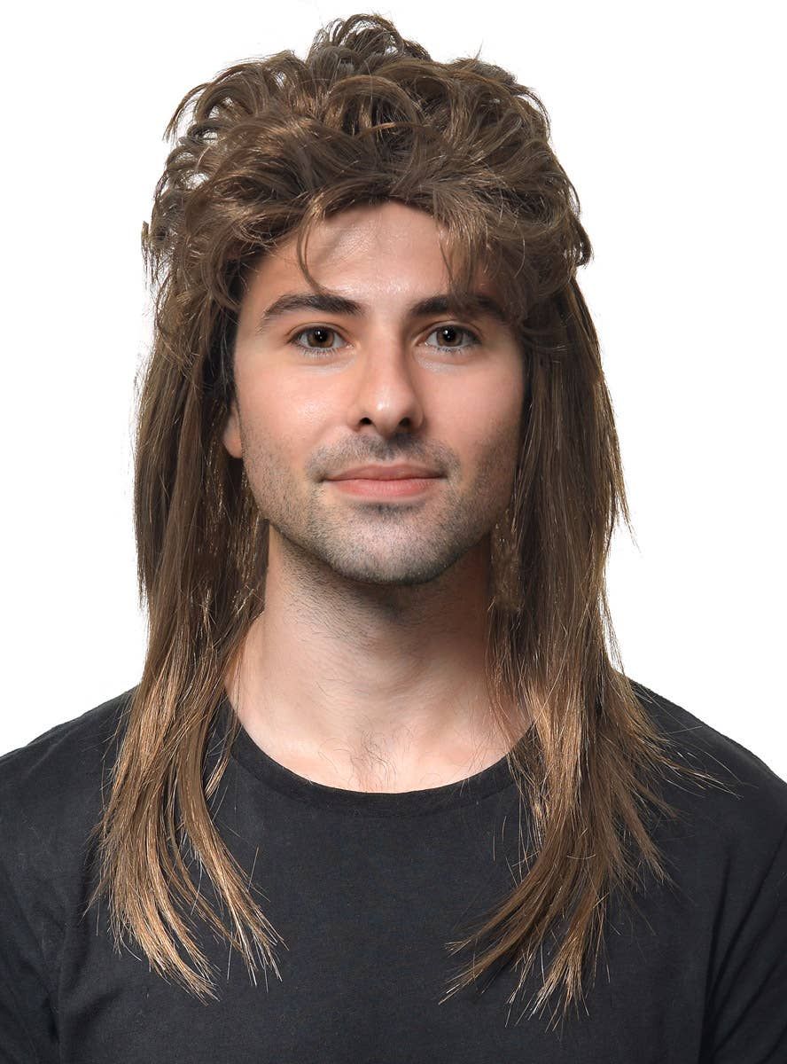 Classic Long Ash Brown Mullet Mens Costume Wig — image 1