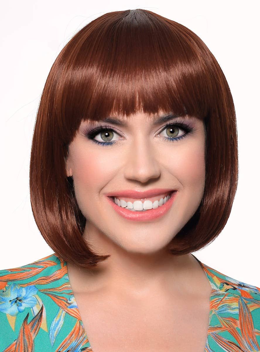 Short Chocolate Brown Heat Resistant Bob Fashion Wig with Fringe — image 1