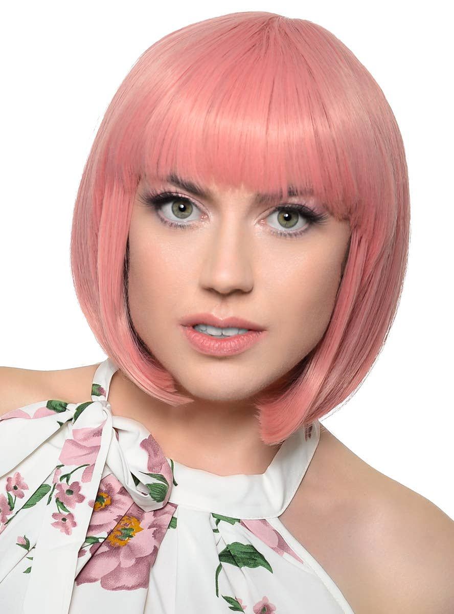 Short Dusty Pink Heat Resistant Bob Fashion Wig with Fringe — image 1