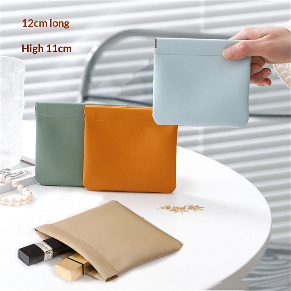 12 Pcs Pocket Cosmetic Bag Waterproof No Zipper Self Closing Makeup Bag PU — image 1