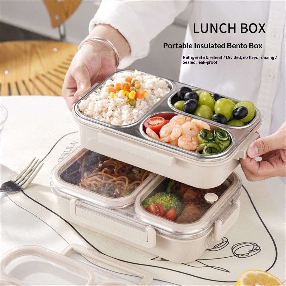Stainless Steel Lunch Box for Kids & Adults Leakproof 3 Compartment Metal view 2