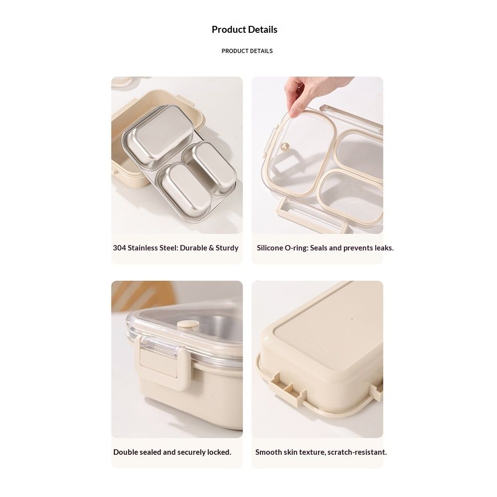 Stainless Steel Lunch Box for Kids & Adults Leakproof 3 Compartment Metal view 3