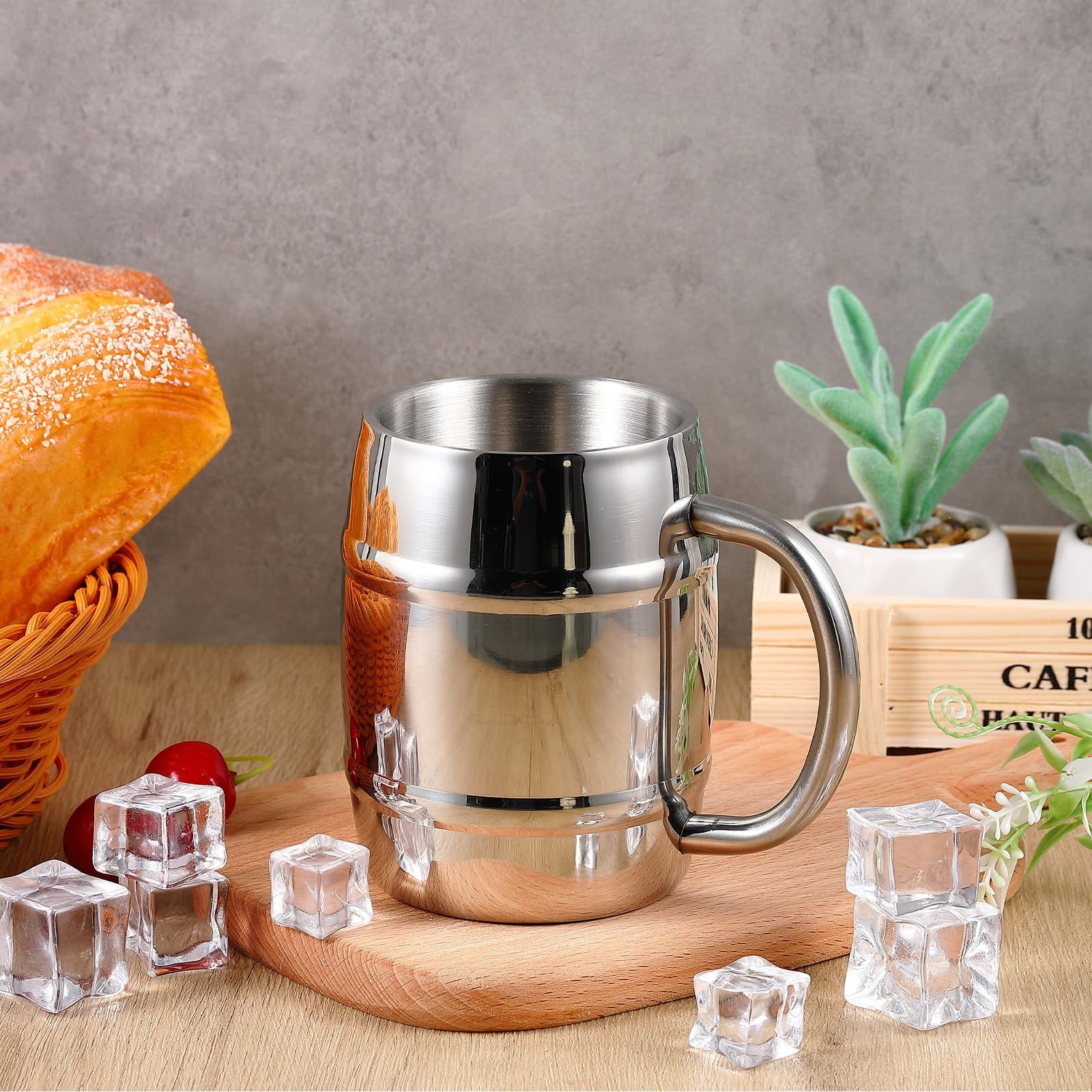 2 Pcs 304 Stainless Steel Barrels Mugs 16 oz Double Wall Coffee Cup Beer Cup view 2
