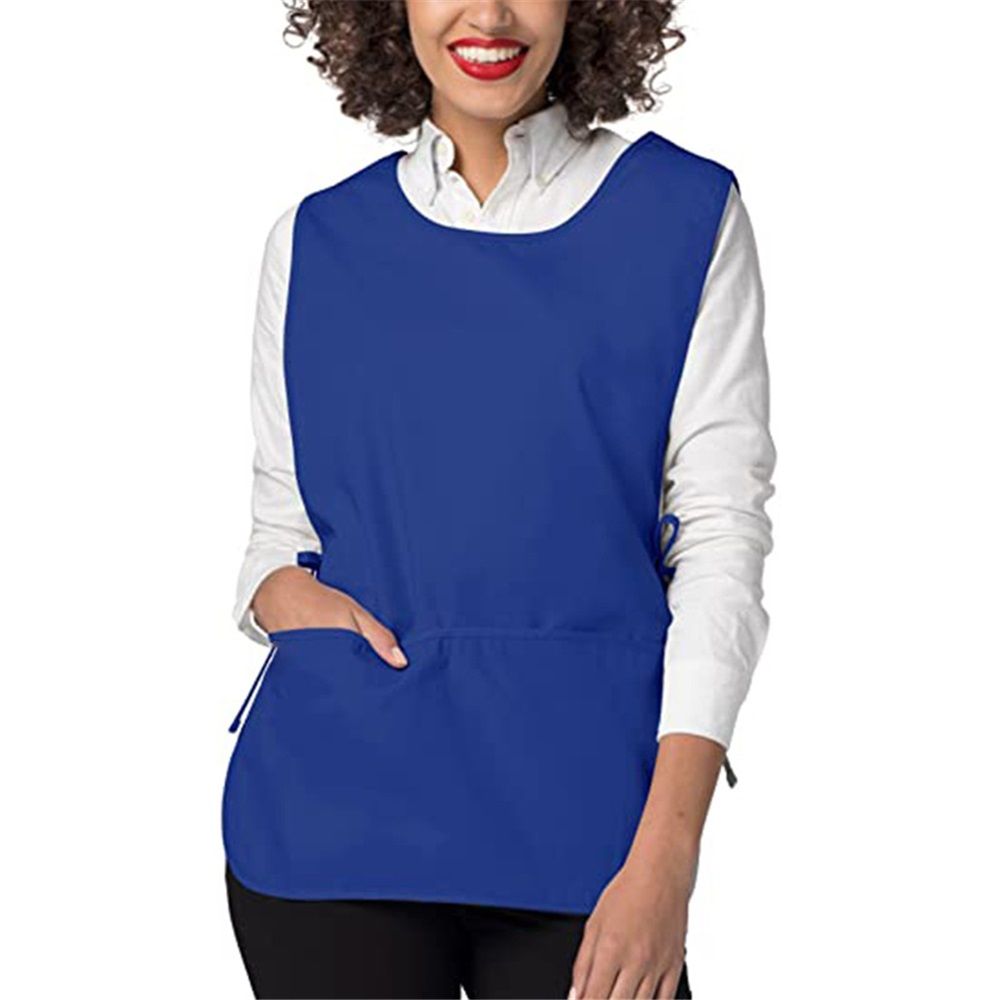 Blue Apron with Pockets, Polyester Work Apron Adjustable Side Ties Smock Hair view 3
