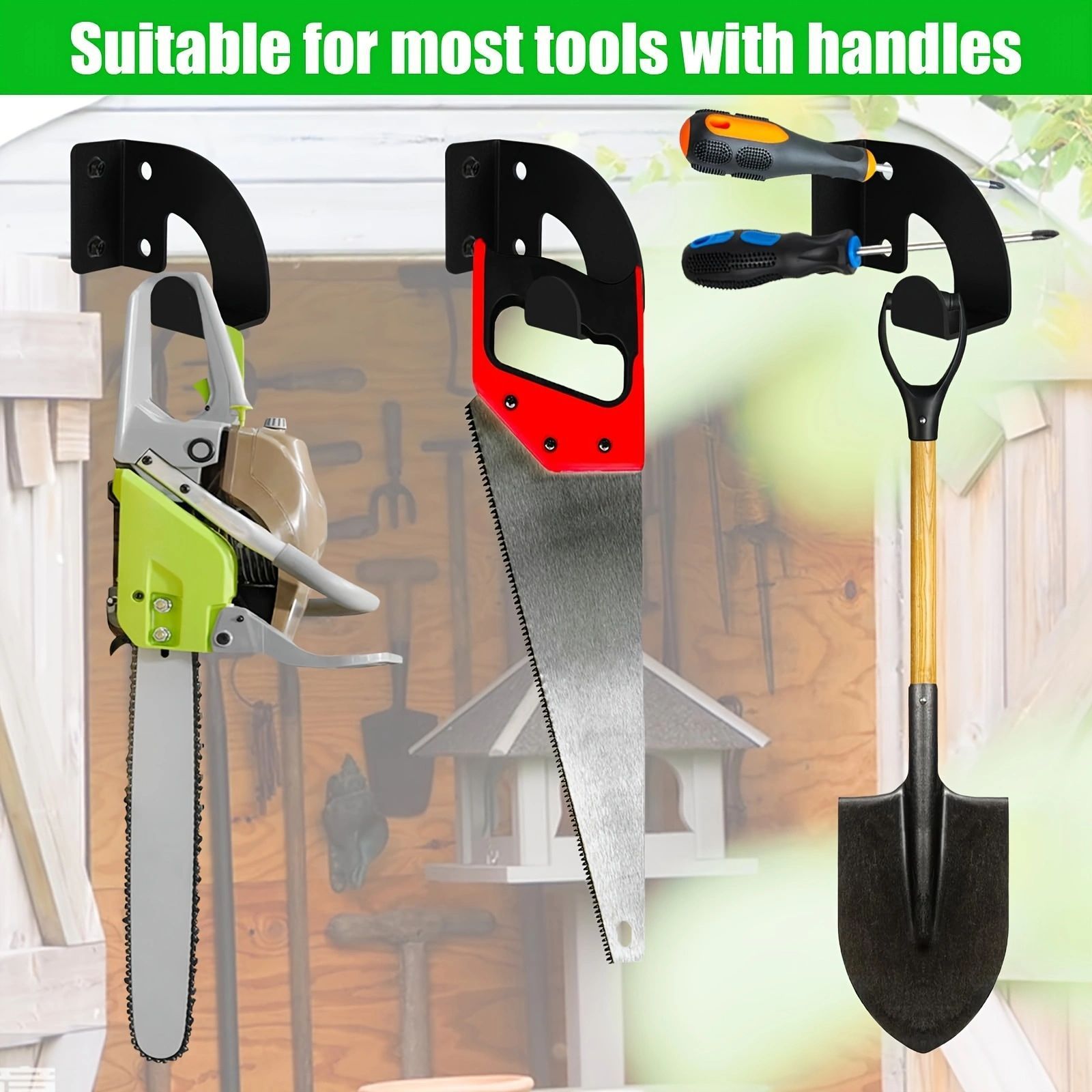 2PCS Chainsaw Hanger, Heavy Duty Chainsaw Wall Mount Holder, Organizer Mounted view 3