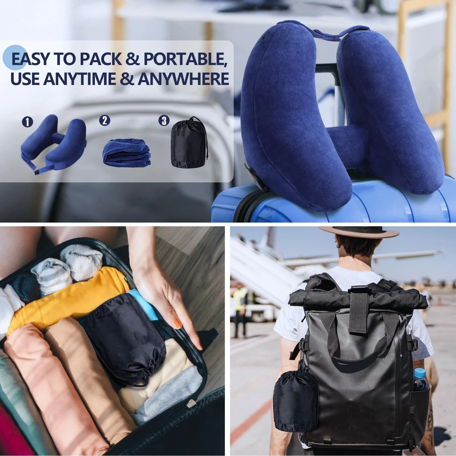 Neck Pillow for Travel Inflatable Airplane Pillow Comfortably Supports Head view 4
