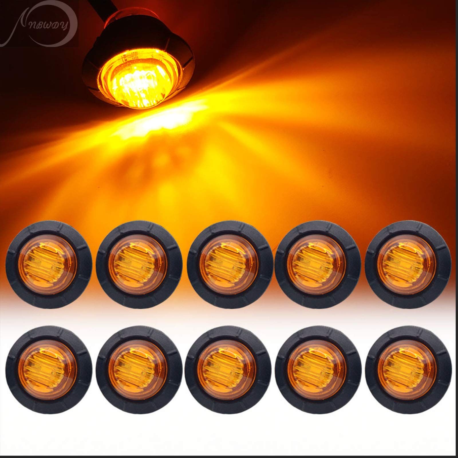 (Pack of 50 ）Mini Round Amber LED Side Marker Turn Signal Light Clearance Lamp
