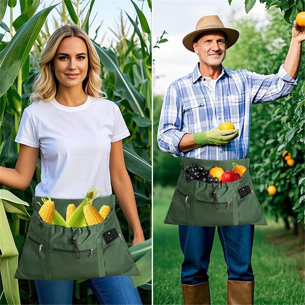 Gardening Apron, Garden Aprons with Pockets & Drawstring Bag, Fruit Storage view 2