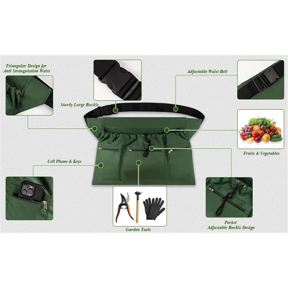 Gardening Apron, Garden Aprons with Pockets & Drawstring Bag, Fruit Storage view 3