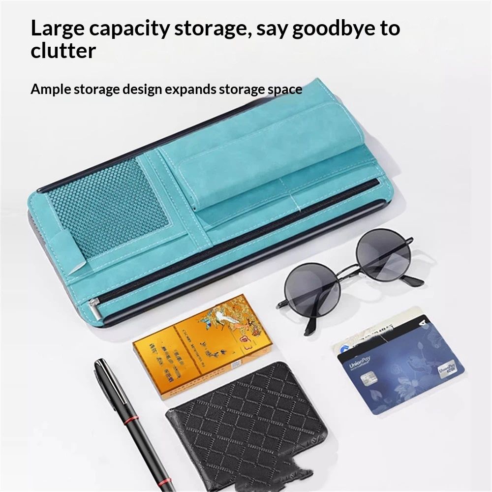 Car Sun Visor Organizer, Soft Leather Surface Eyeglasses Note Card Holder Car view 2
