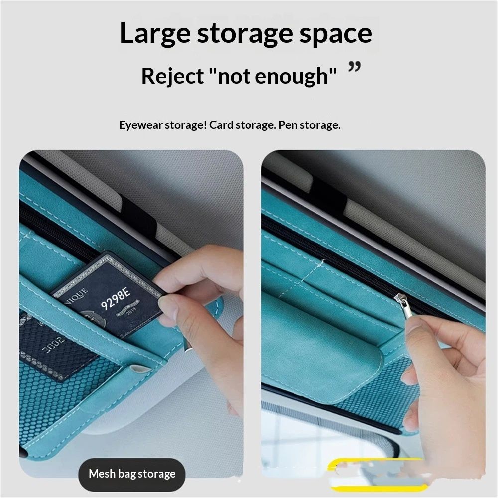 Car Sun Visor Organizer, Soft Leather Surface Eyeglasses Note Card Holder Car view 3