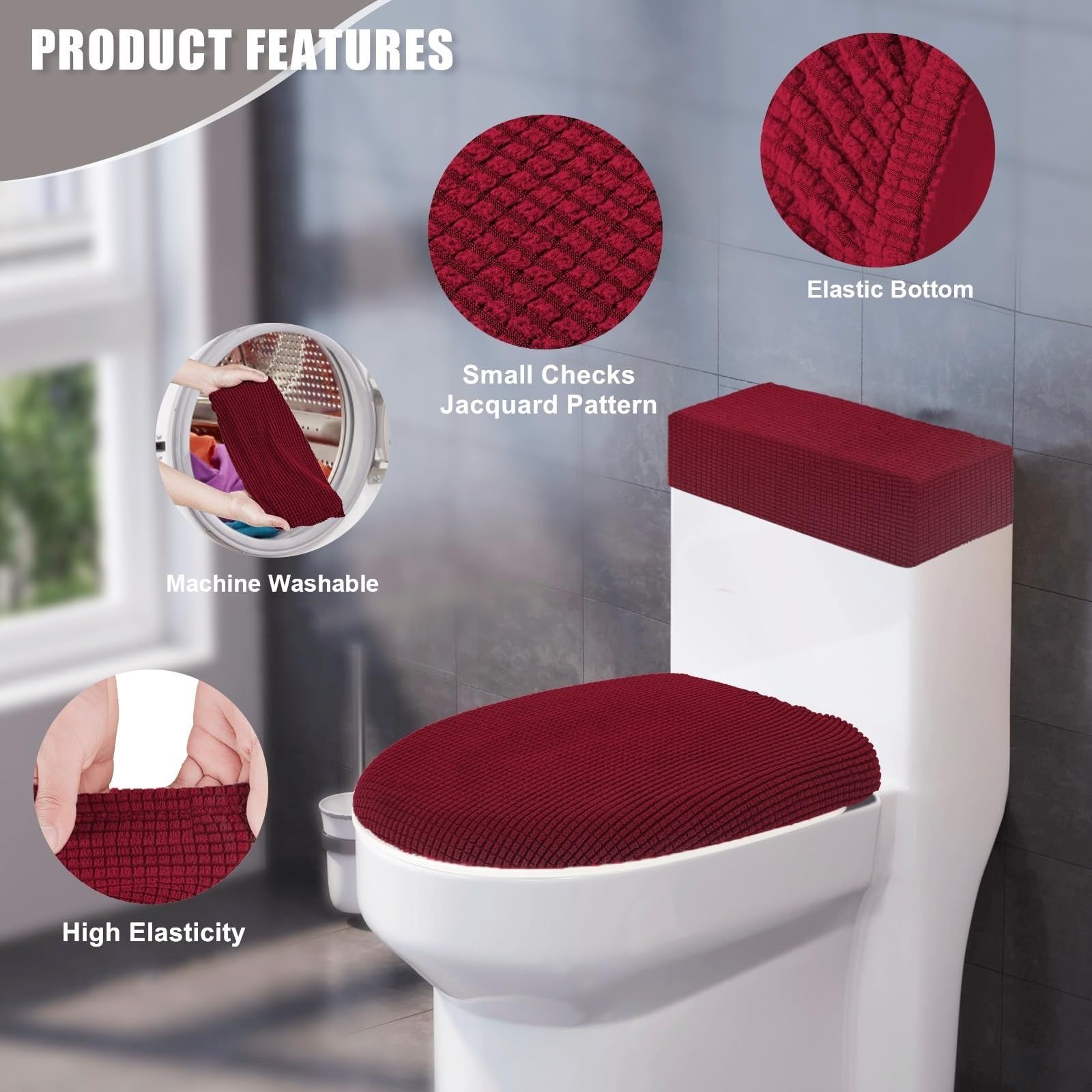 Stretch Velvet Toilet Lid Cover and Toilet Tank Lid Cover view 3