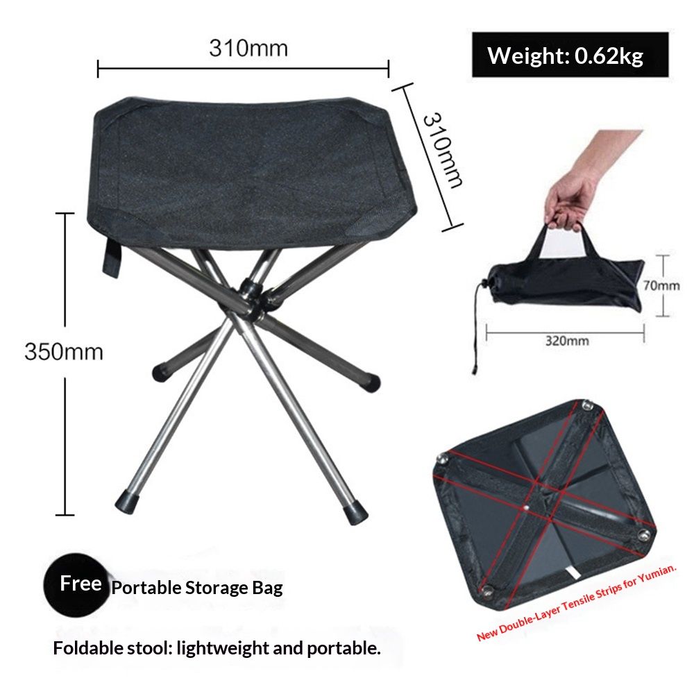 Ultra-Lightweight Stainless Steel Folding Camping Stool - Compact Portable