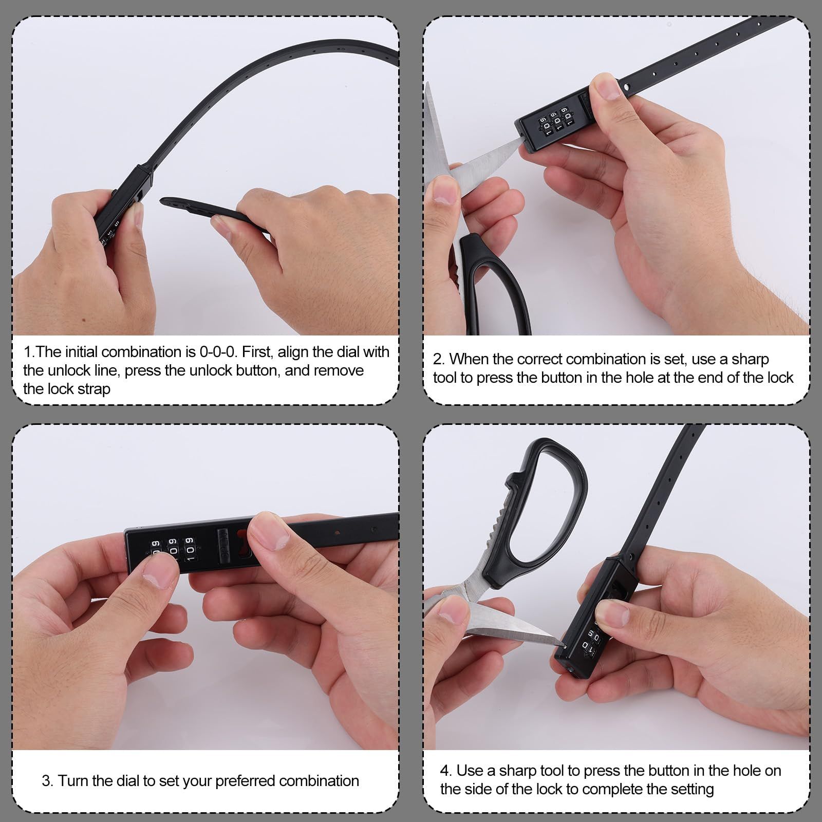 2pcs Zip Tie Lock, 22.05in Adjustable Small Cable Lock with Combination 3 view 4