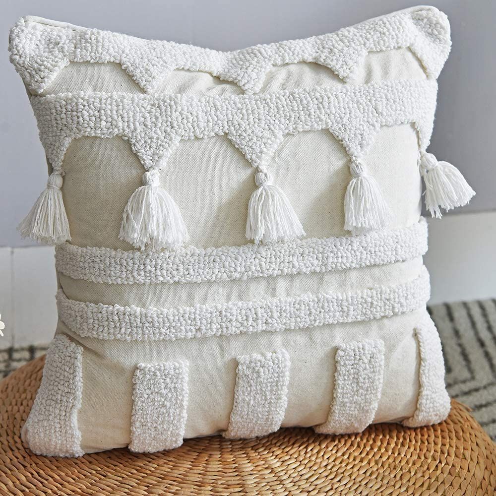 Throw Pillow Covers, Cover 45X45Cm Pillow Cover Netural Boho Style Tuft view 4