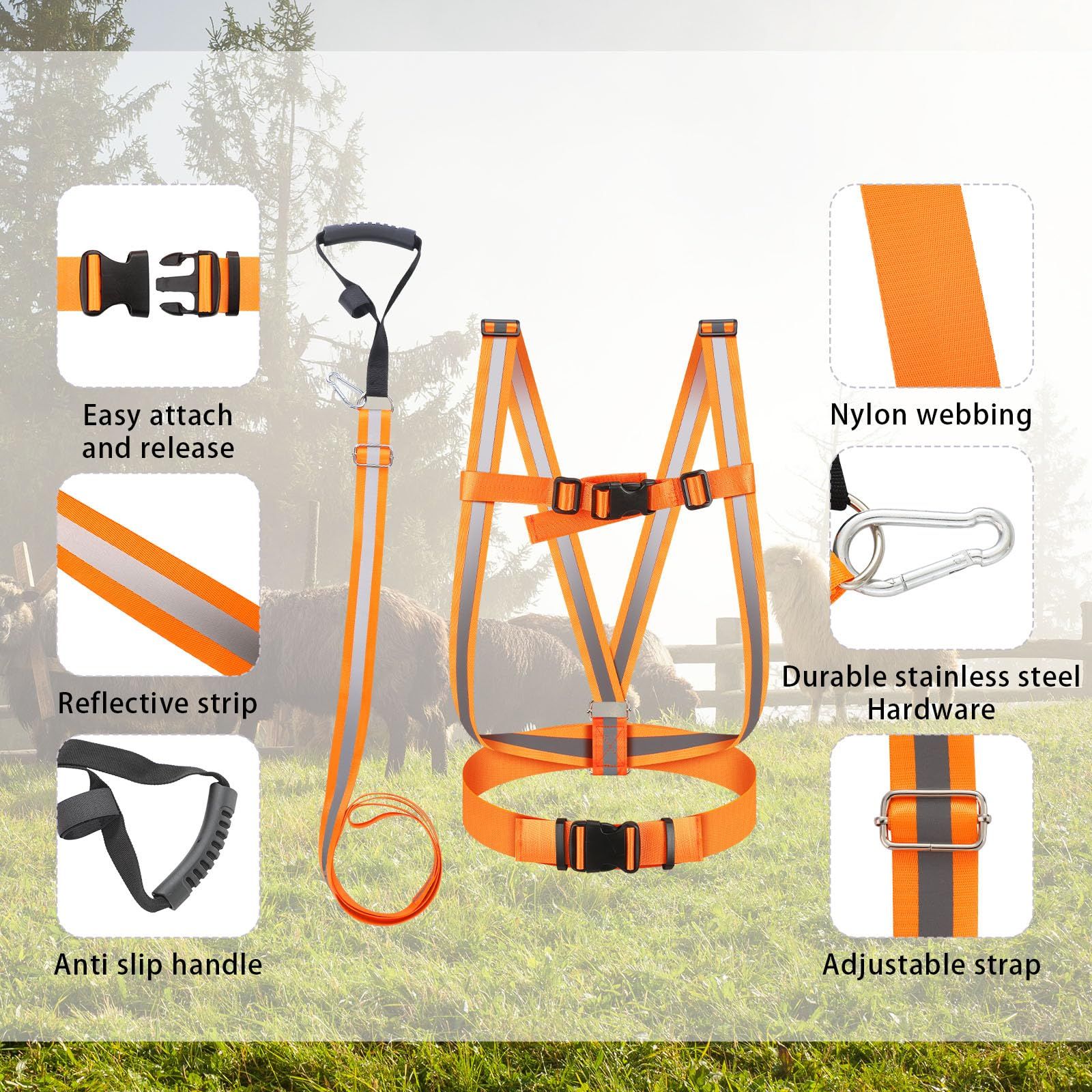 Deer Drag Strap and Dual Harness with Reflective Strips Heavy Duty Deer view 3