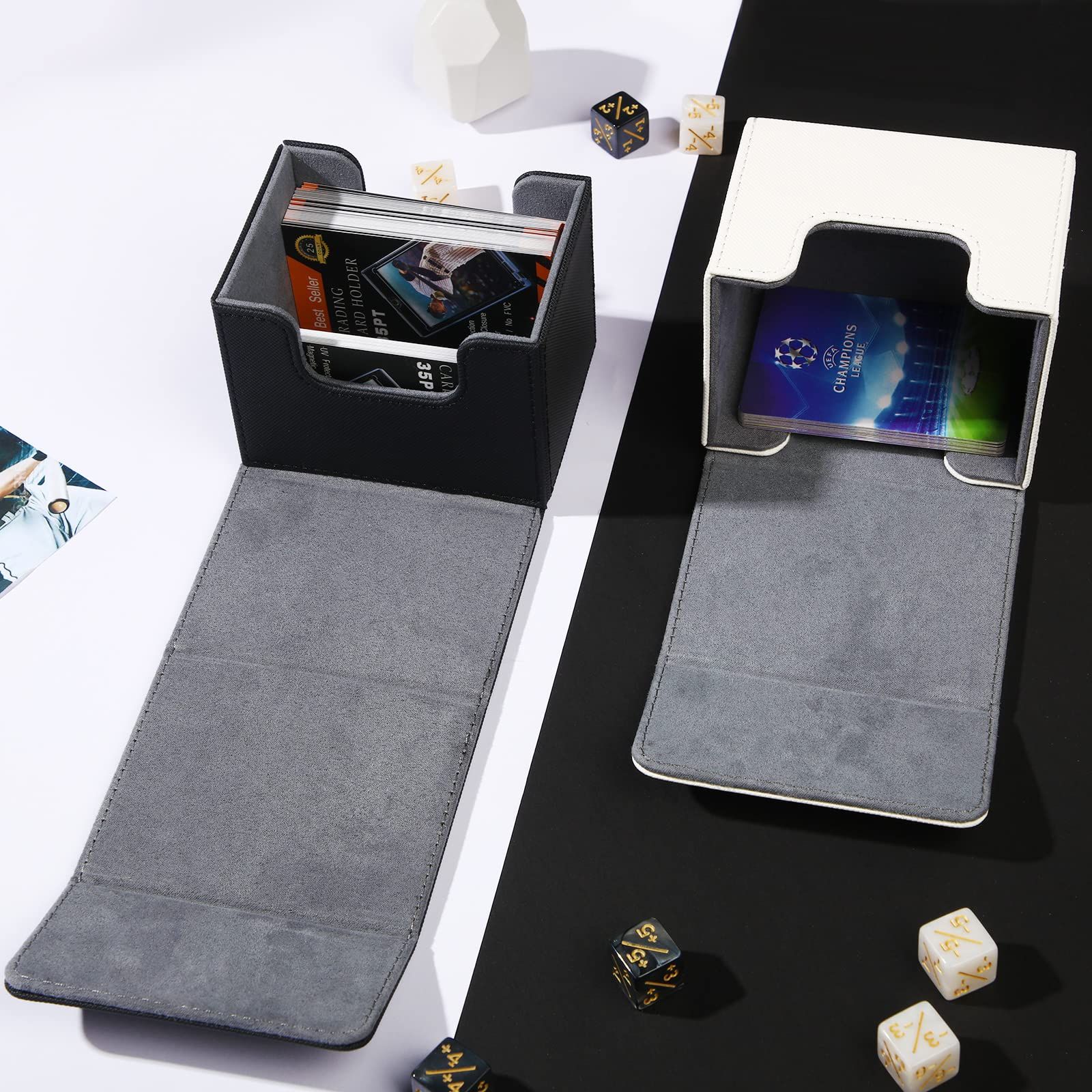 2 Boxes Leather Deck Card Boxes Large Sleeved Cards Deck Game Box for view 5