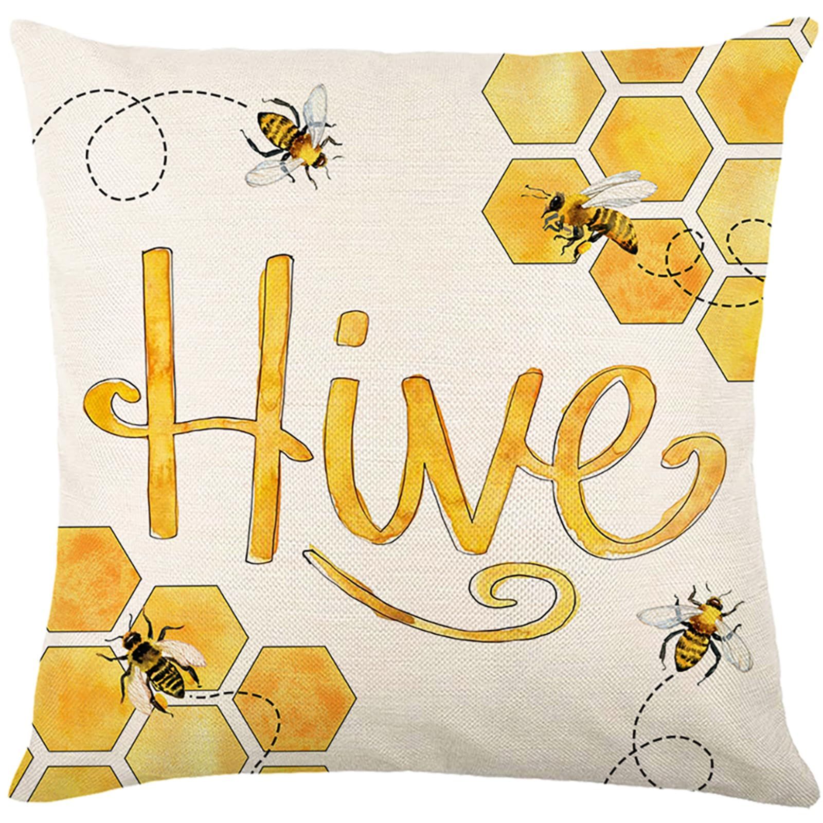Floral Pillow Covers 18x18 inch Set of 4 Yellow Bee Honey Pillow Cases Spring view 4