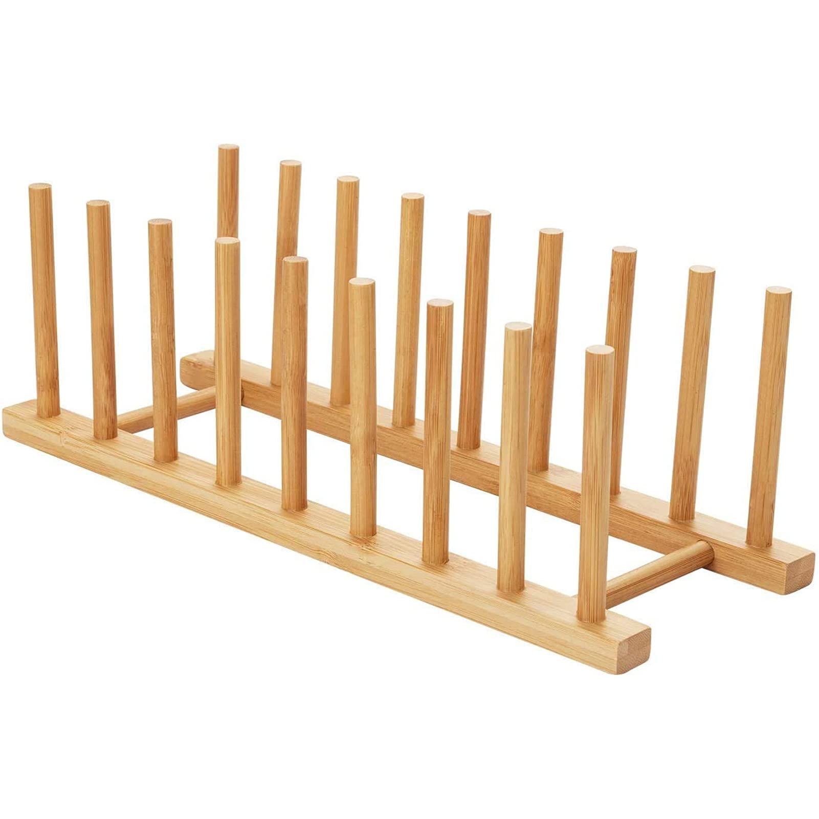 Bamboo Dish Plate Bowl Cup Book Pot Lid Cutting Board Drying Rack Stand — image 1