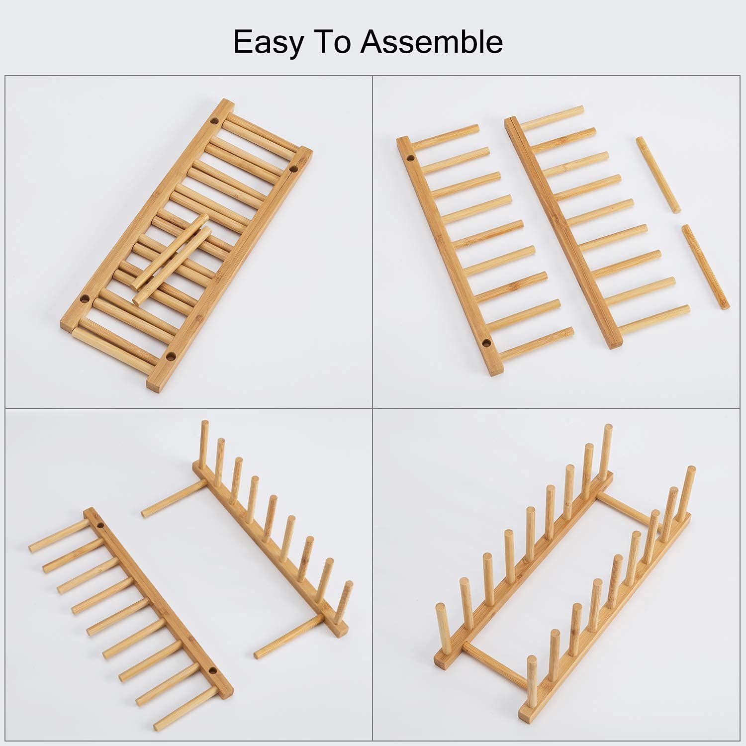 Bamboo Dish Plate Bowl Cup Book Pot Lid Cutting Board Drying Rack Stand view 3