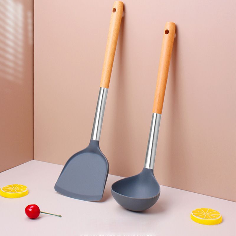Silicone Shovel Non-Stick Pan Spatula Cooking Shovel with Long Wood Handle view 2