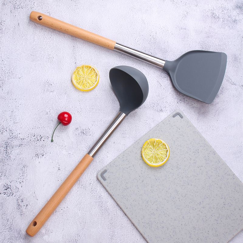 Silicone Shovel Non-Stick Pan Spatula Cooking Shovel with Long Wood Handle view 3