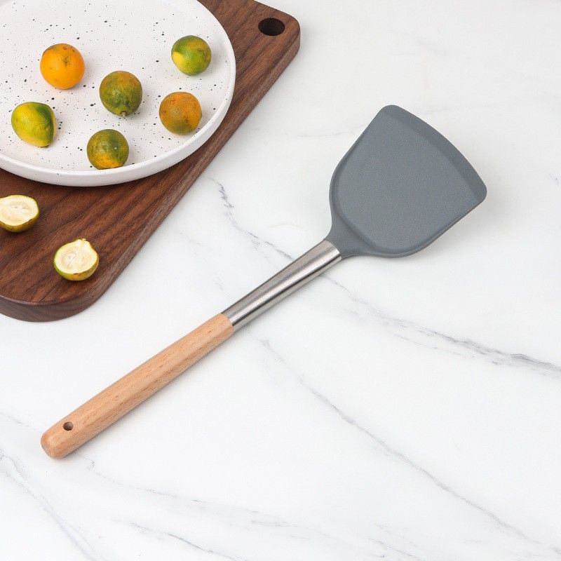 Silicone Shovel Non-Stick Pan Spatula Cooking Shovel with Long Wood Handle view 5