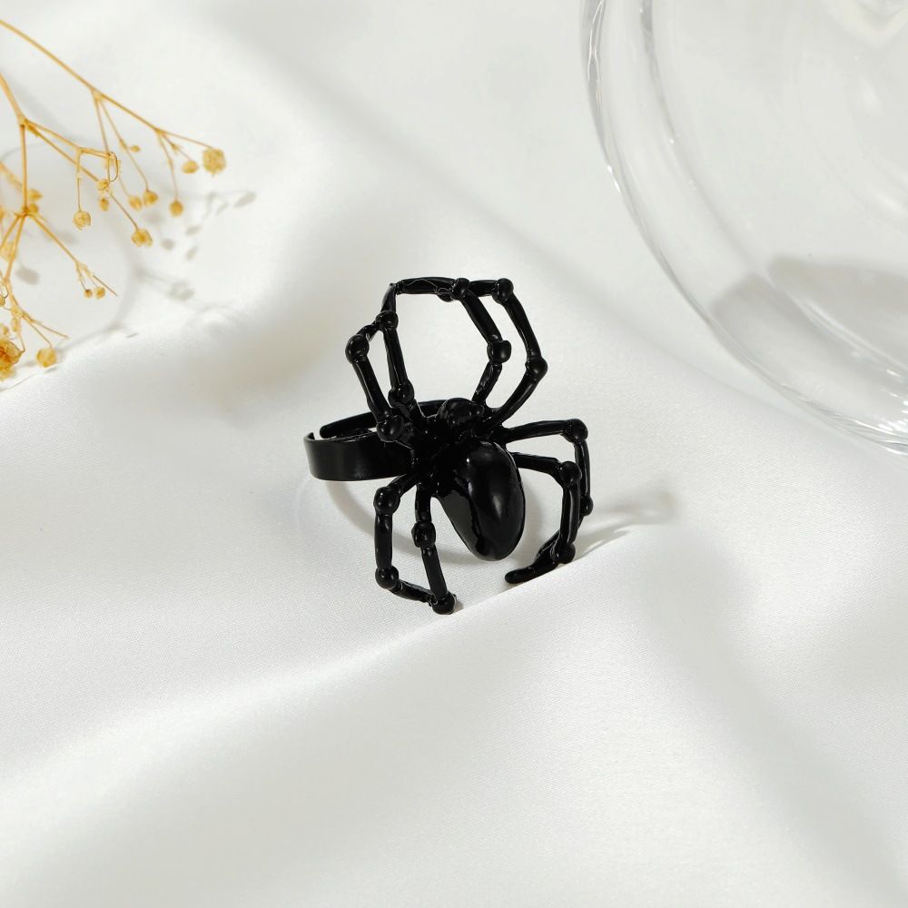 2Pcs Black White Halloween Simulated Spider Finger Ring Ghost Festival Gothic view 4