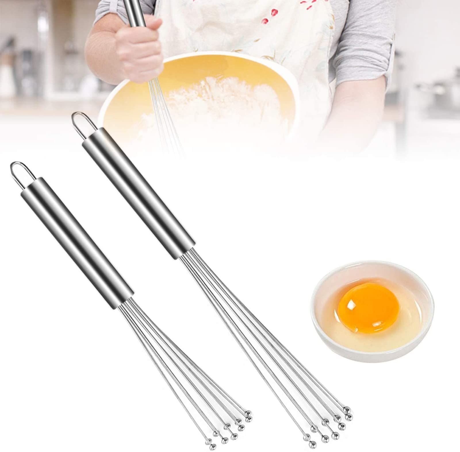 2 Pieces Stainless Steel Ball Whisk Wire Egg Beater Manual Mixer Whisk Set — image 1