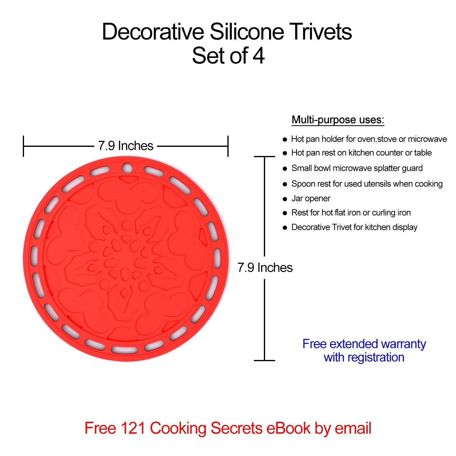 Silicone Hot Pads (Set of 4) Purpose Kitchen Tool view 2