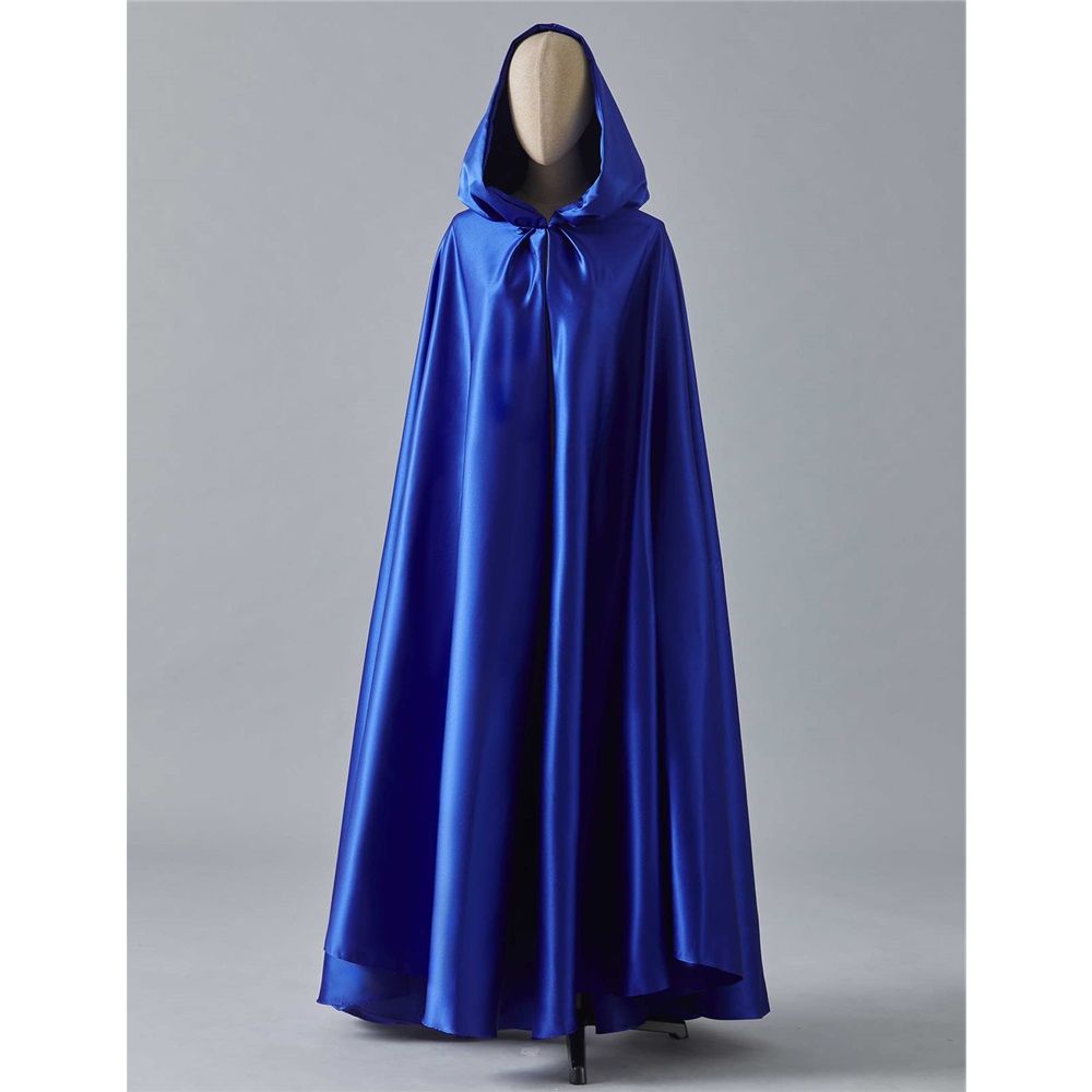 Women's Wedding Hooded Cape Bridal Cloak Poncho Full Length （170）blue Satin — image 1