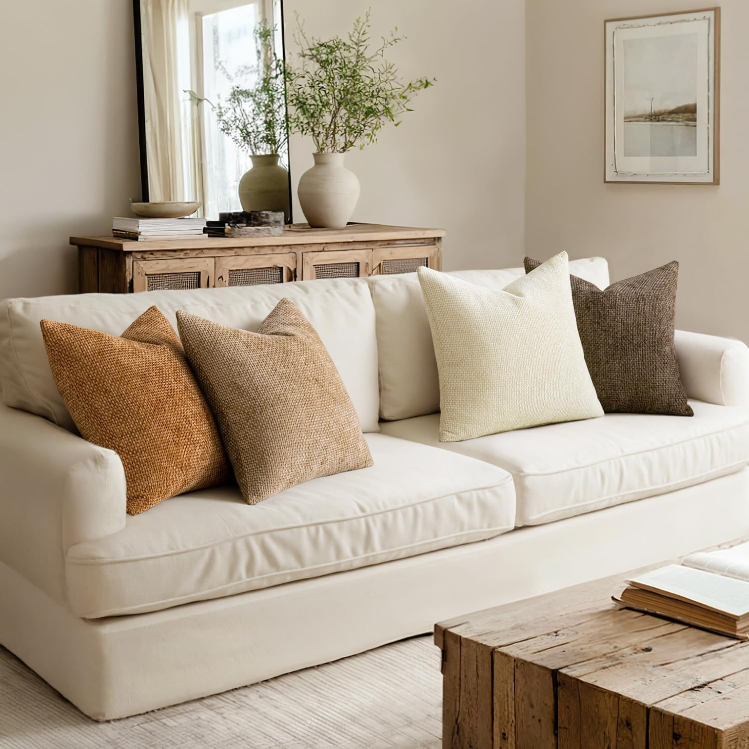 Pack of 4 Brown Couch Throw Pillow Covers 18x18 Inch Soft Decorative Chenille view 5
