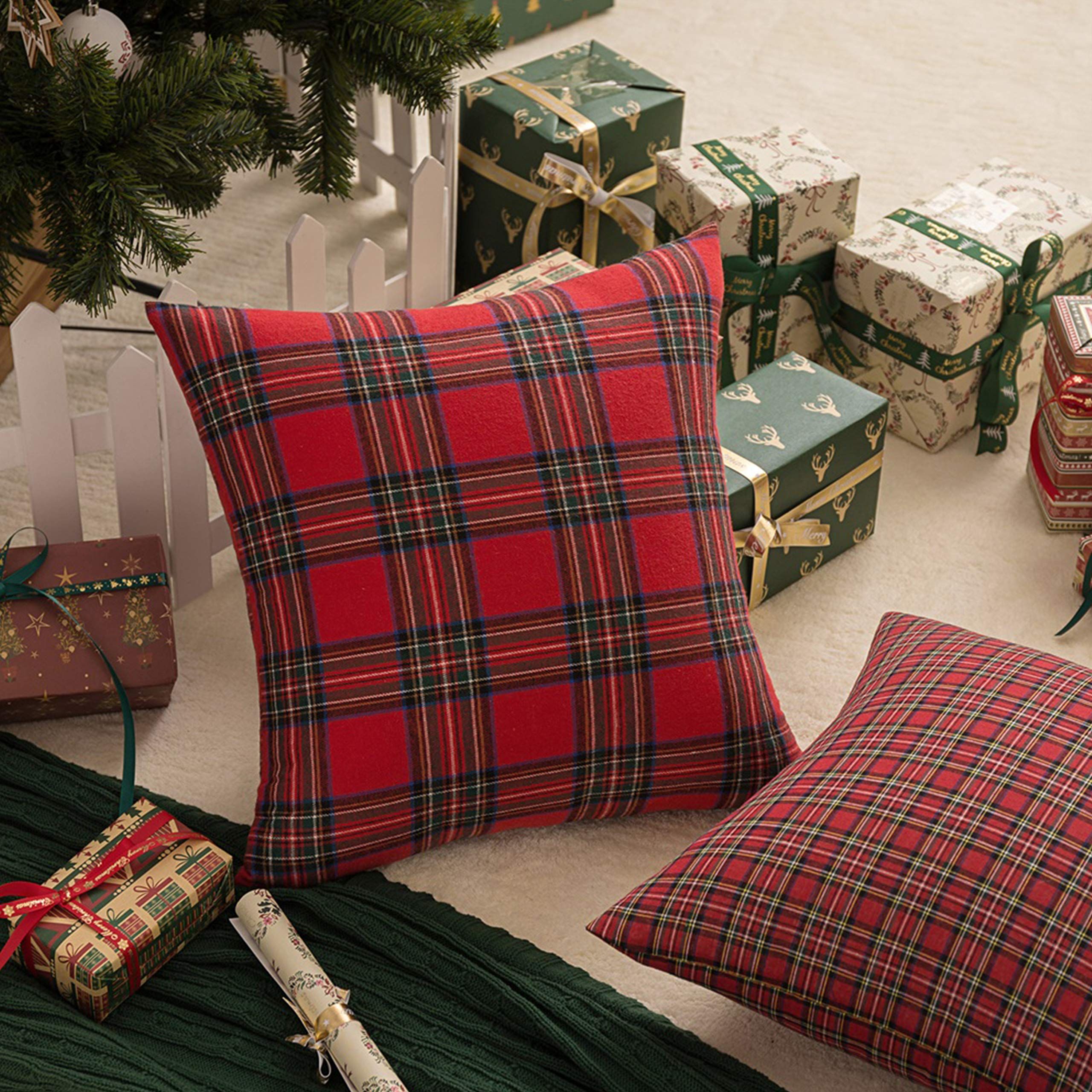 Pack of 2 Christmas Plaid Decorative Throw Pillow Covers Scottish Tartan view 3