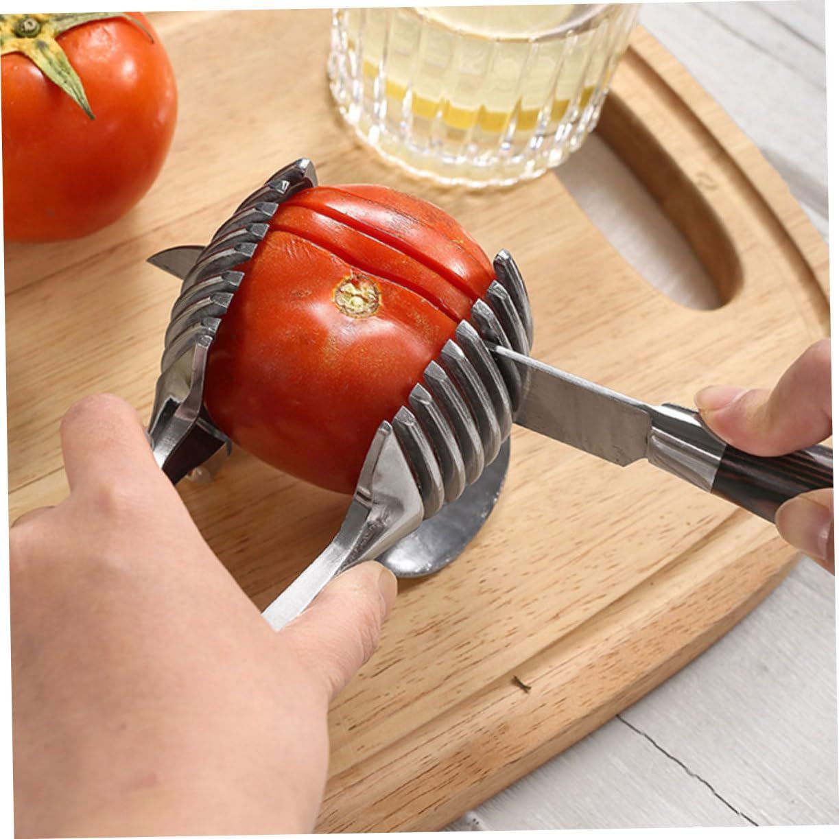 Tomato Lemon Slicer Holder Round Fruits Onion Shreader Cutter Guide Tongs with view 2