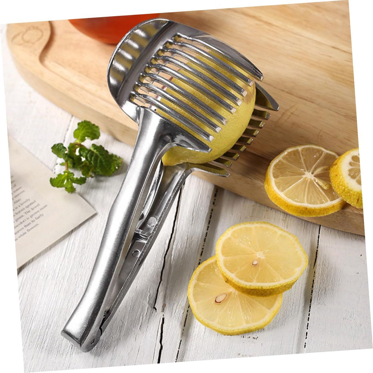 Tomato Lemon Slicer Holder Round Fruits Onion Shreader Cutter Guide Tongs with view 4