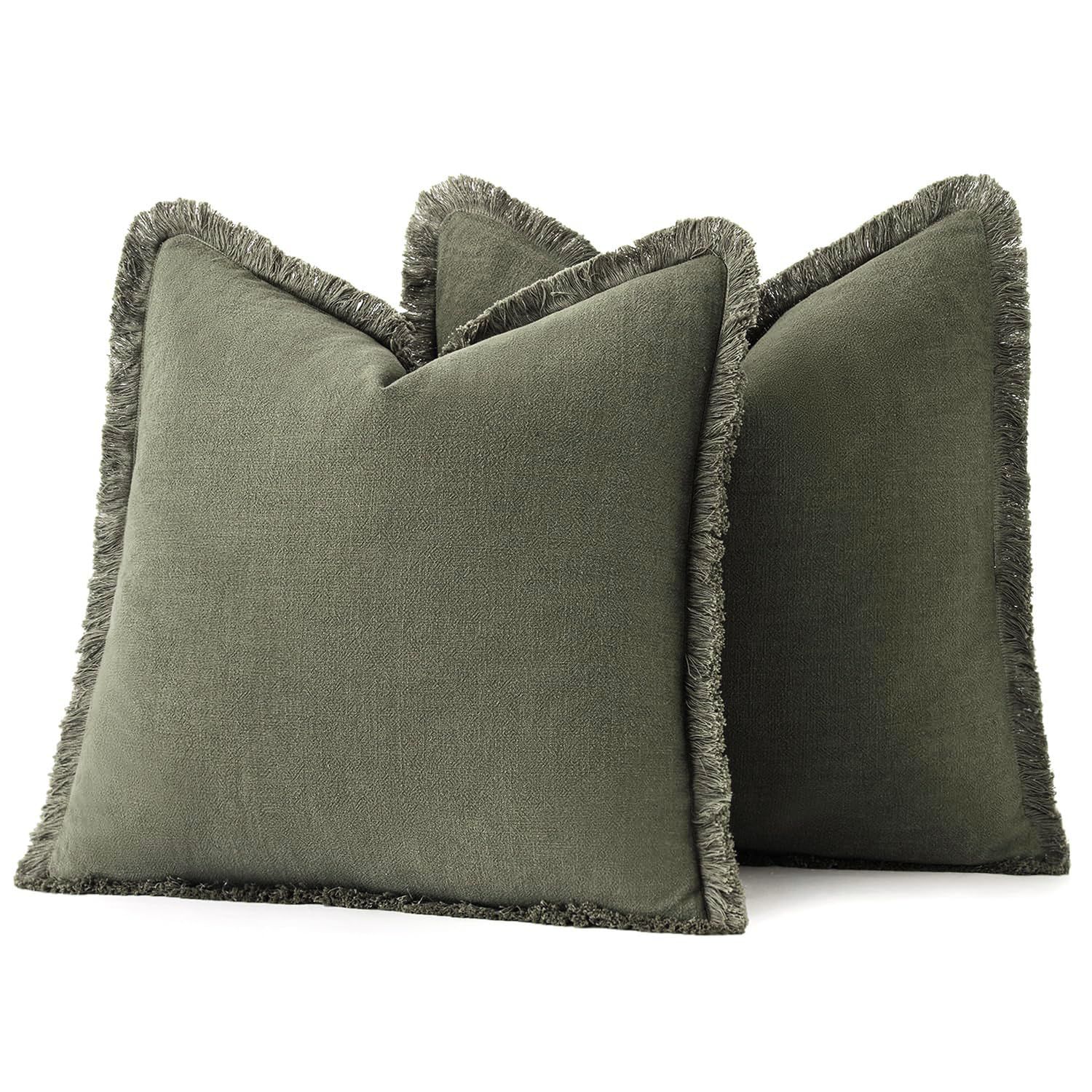 Set of 2 Decorative Linen Fringe Throw Pillow Covers Cozy Boho Farmhouse — image 1