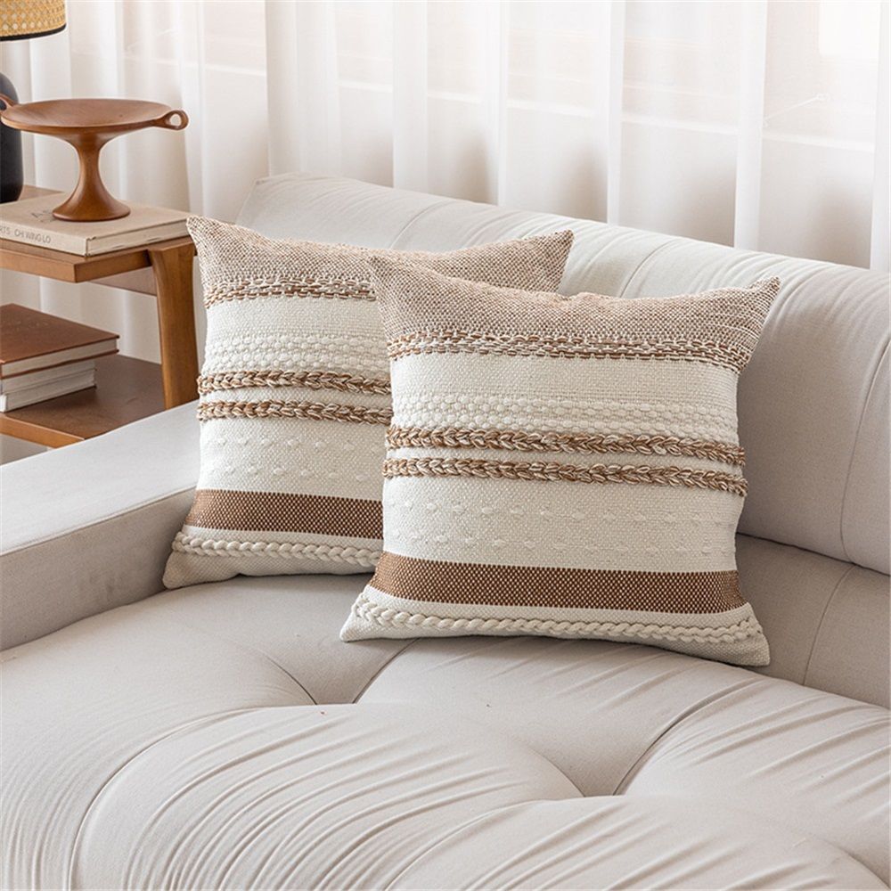 Set of 2 Neutral Decorative Throw Pillow Cover 18x18 Inch for Couch Bed Sofa view 2