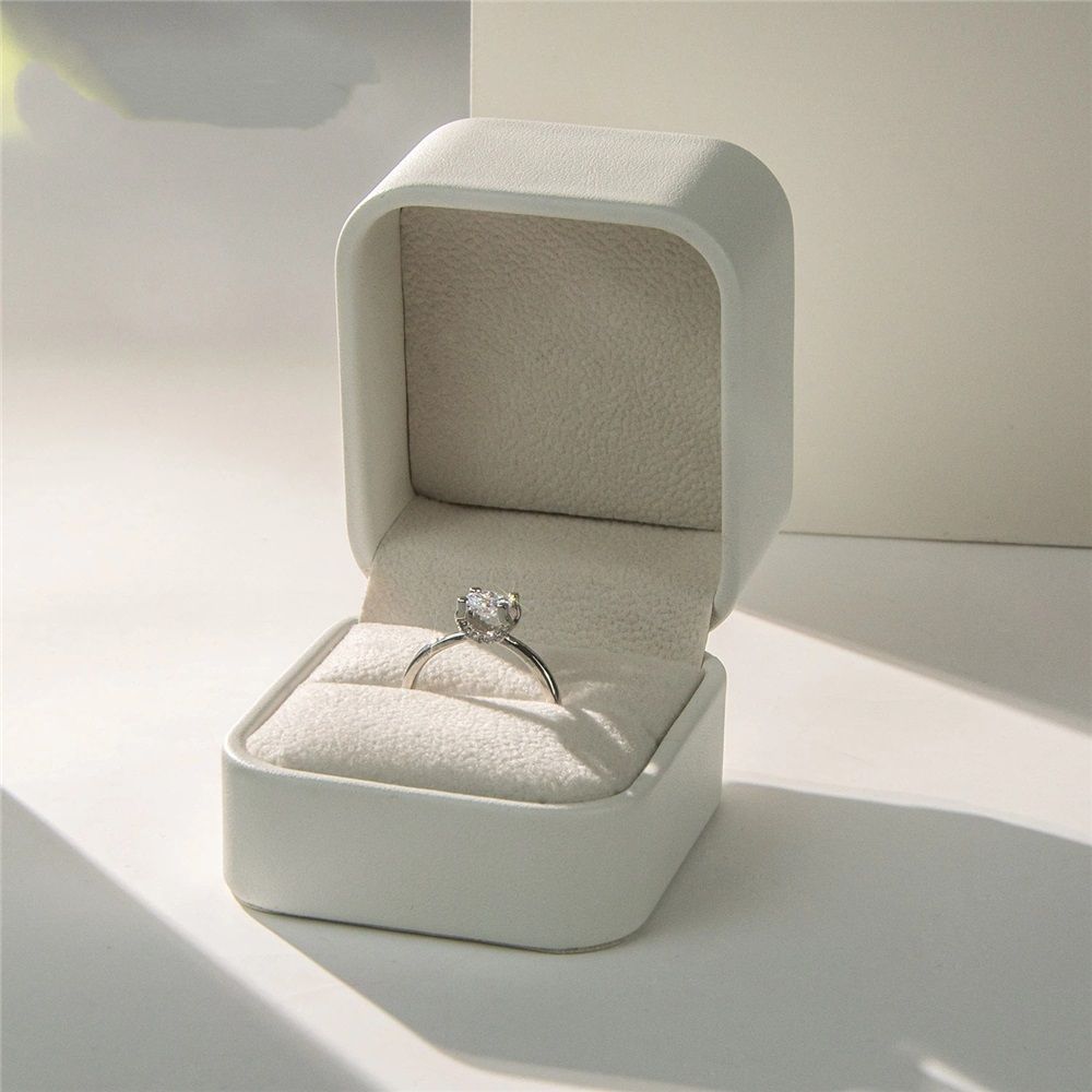 White Leather Ring Gift Box Wedding Ring Box Jewelry Gift Box for Birthday view 3
